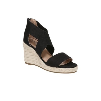 New LifeStride Black Thrive Espadrille Wedge Sandals 8 Wide Comfort Arch Support