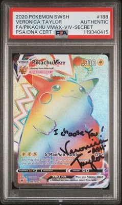 Pikachu VMAX #188 Rainbow Holo Veronica Taylor Ash Ketchum Signed 