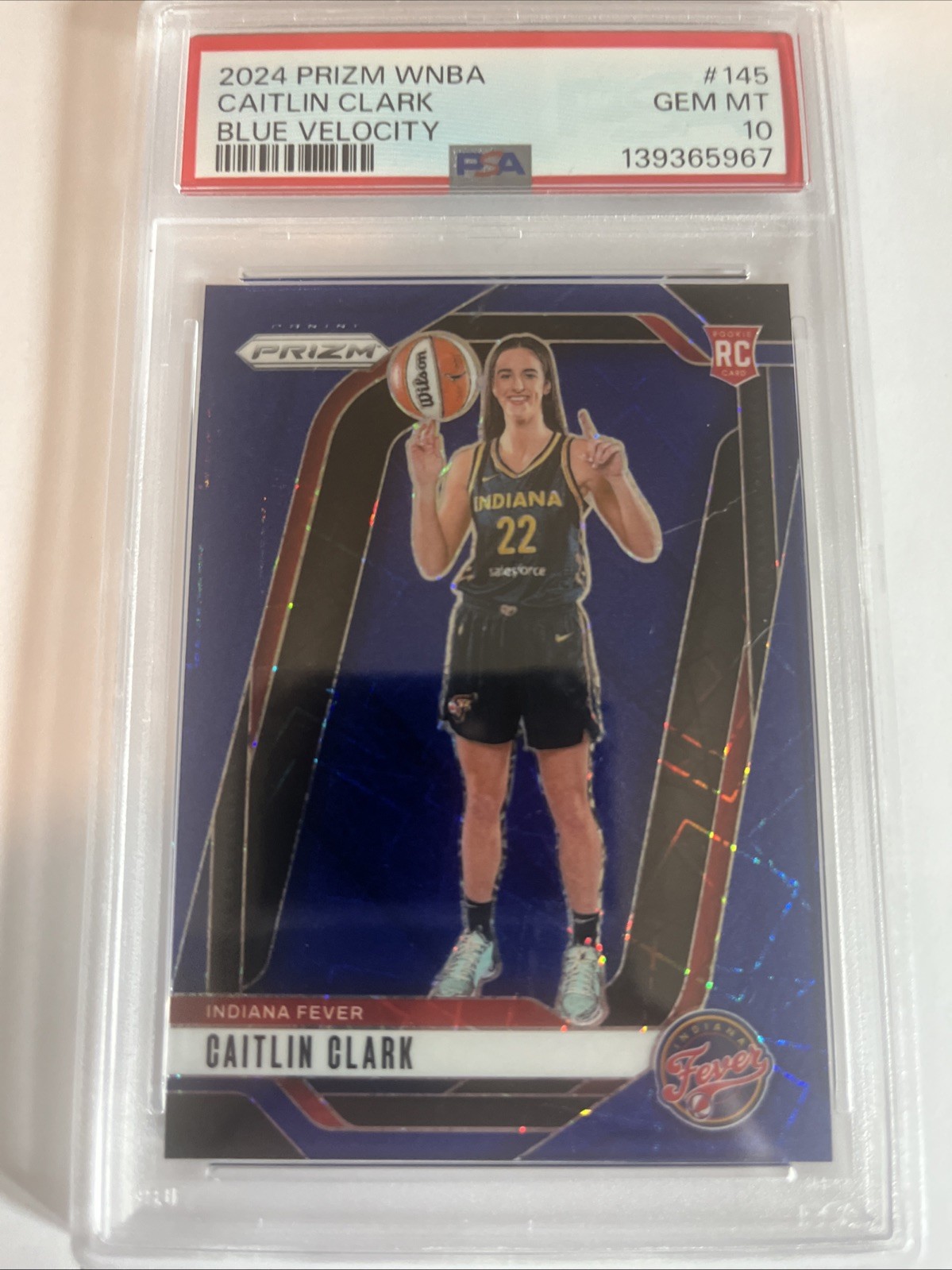 2024 Panini Prizm WNBA Caitlin Clark Blue Velocity Prizm PSA 10 Rookie view 2