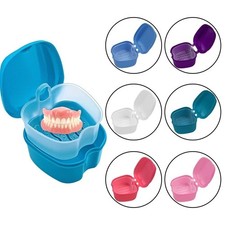 Clean Denture Bath Case Dental False Teeth Storage Box w/Hanging Net Container