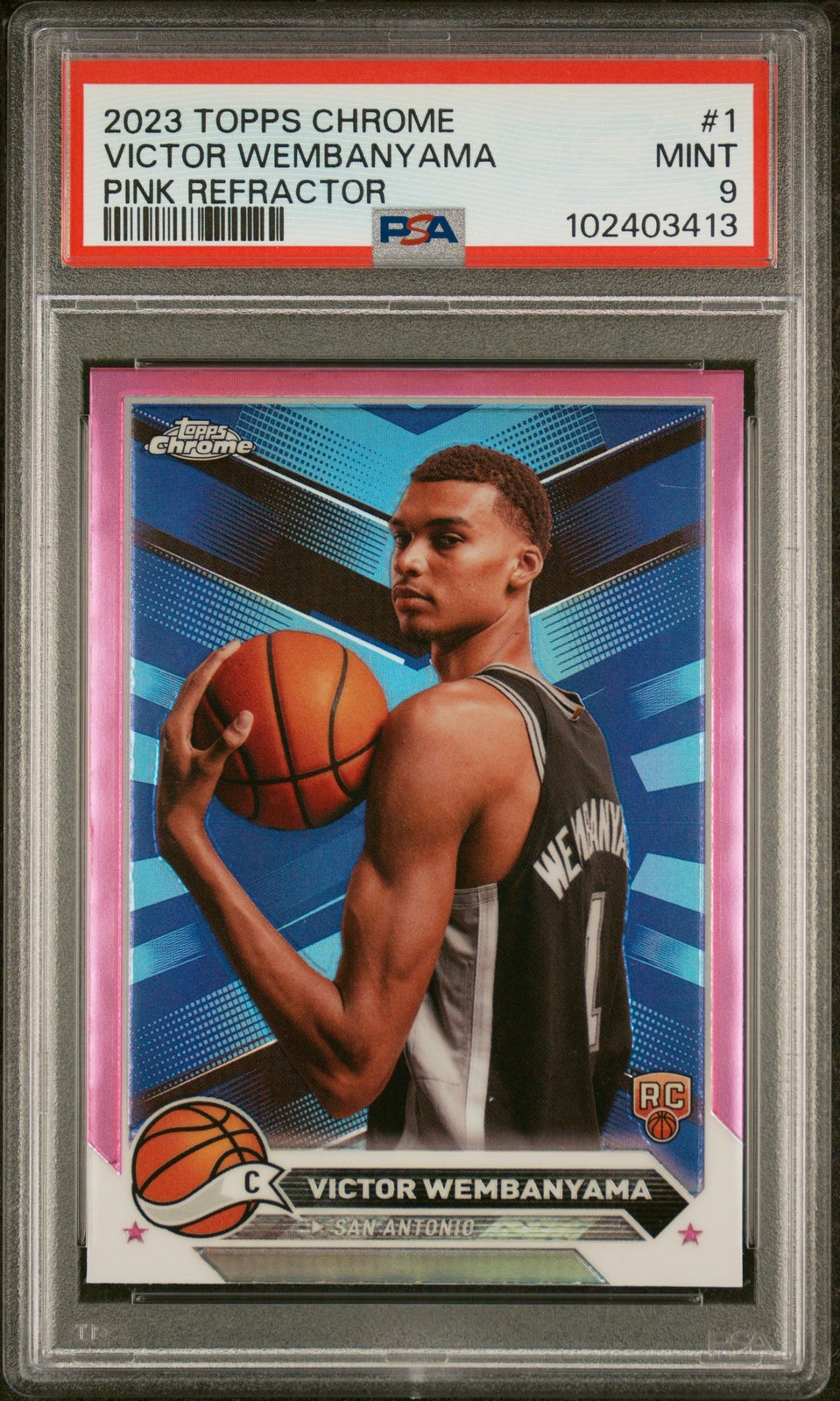 2023 TOPPS CHROME PINK REFRACTOR #1 VICTOR WEMBANYAMA PSA 9