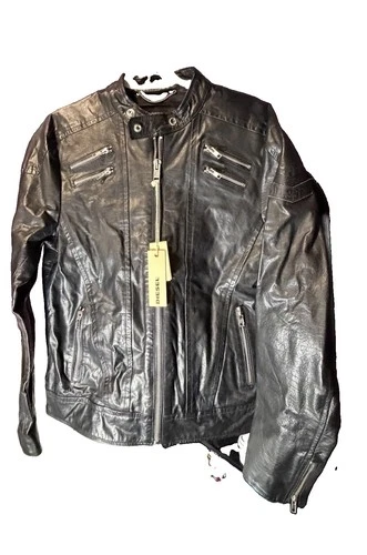Diesel L-Neilor Men’s Black Leather Biker Jacket L Full Zip Pockets image 8