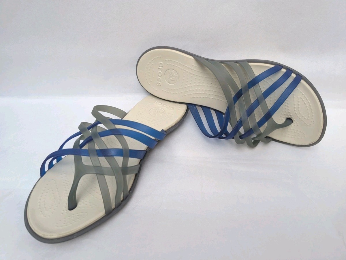 Crocs Huarache Toe Post Blue Grey Jelly Strappy Sandals UK W6