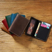 Mens Genuine Leather ID Window Wallet Credit Card Holder Slim Thin Bifold Purse