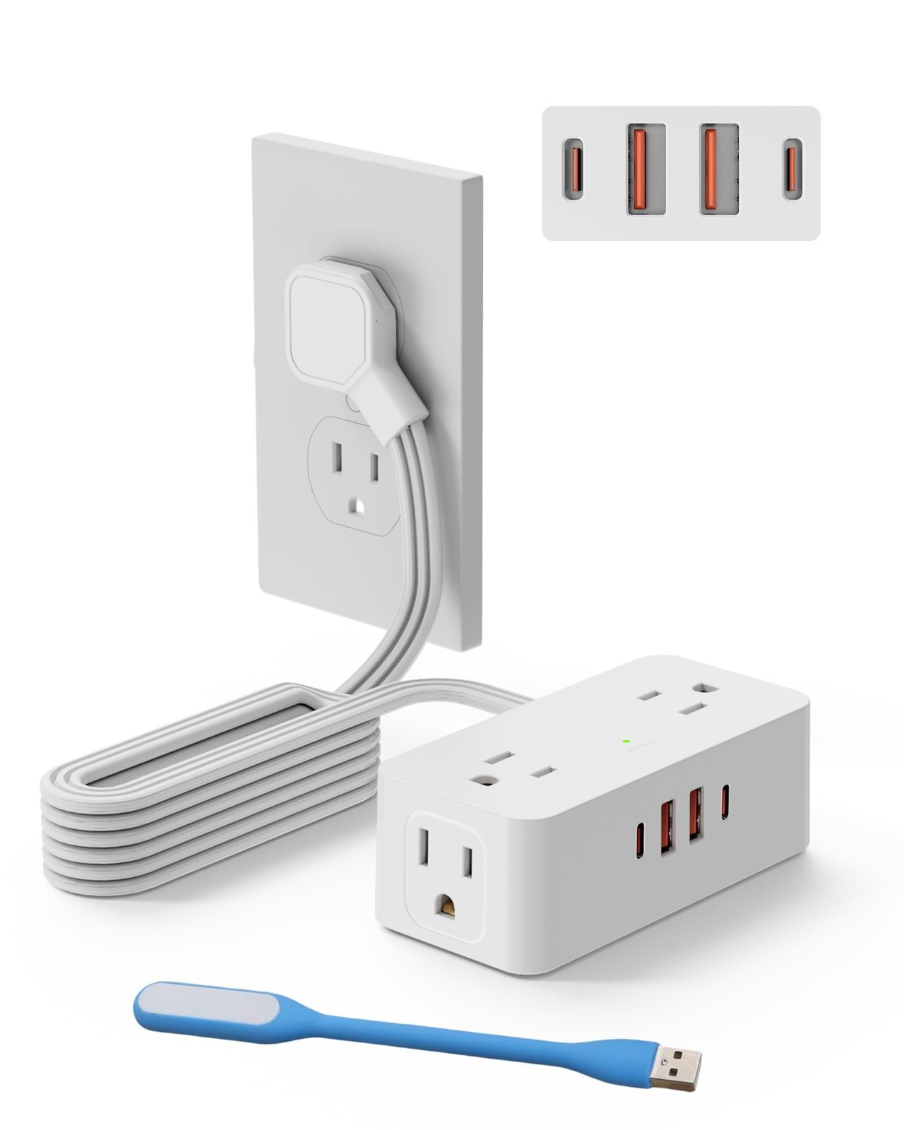 Extension Cord with Multiple Outlets,with5 Ft Power Cord Flat Plug Power Stri...-image