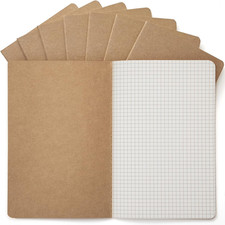 Bulk 8 Pack A5 Kraft Notebooks, 60 Pages Graph Paper, 8.3x5.5 Inches