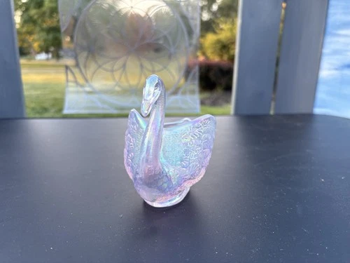 Fenton Iridescent Pink Opalescent Swan Planter Bowl – Marked Vintage Art Glass