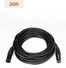 20ft XLR Cable 3 Pin Male to Female DMX Microphone Audio Cord Black