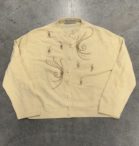Vintage 40s 50s Marshall Field & Company Cashmere Beige Button Cardigan S