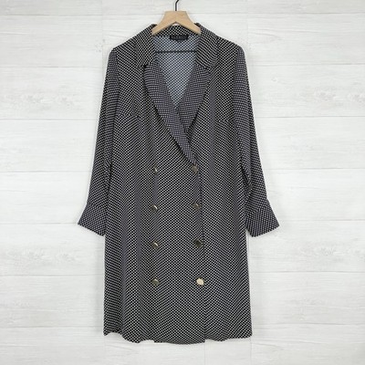 Eloquii Double Breasted Shift Dress Size 16 Navy Polka Dot Long Sleeves Preppy
