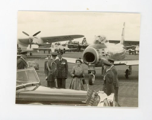 Queen Elizabeth on  Military base airplanes  vintage photo ww2 World War Two
