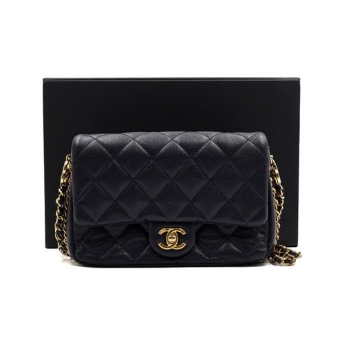 CHANEL Dark Navy CC Gold-tone Double Chain Mini Flap Crossbody Bag 152889237