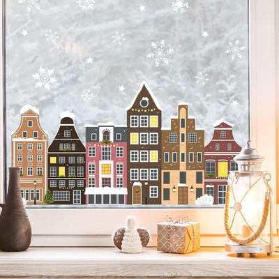 Wandtattoo Loft Fensterbilder Weihnachten Amsterdam Häuserreihe   Wiederverwendb