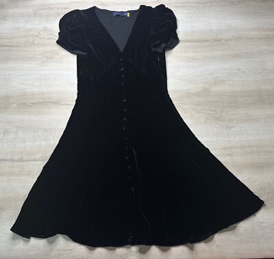 NWOT Polo Ralph Lauren Womens Midi Dress Black 0 Viscose Silk velvet  Puff-sleeve | eBay