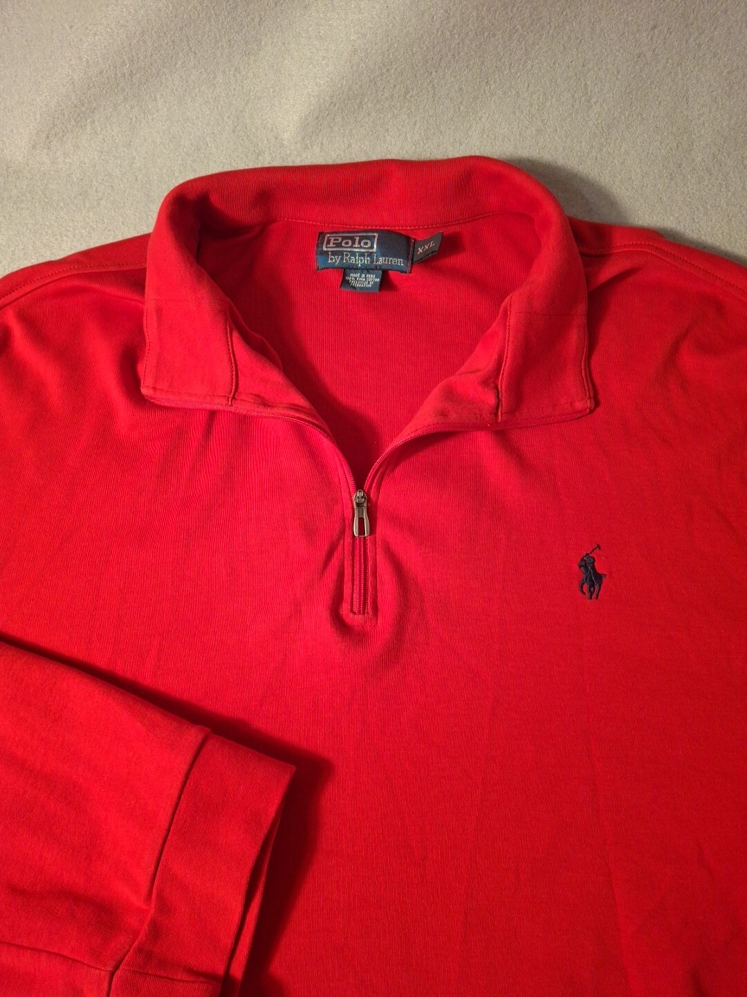 PONY Polo Ralph Lauren 1 4 Zip Felpa Uomo XXL Rosso Vintage Pima Cotone Morbido