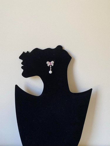 24K Gold Plated Cubic Zirconia CZ Purple Butterfly Pearl Earrings - Picture 3 of 3