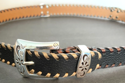 Belt. Brighton Black Leather w/Silver Designs. 34 display picture 2