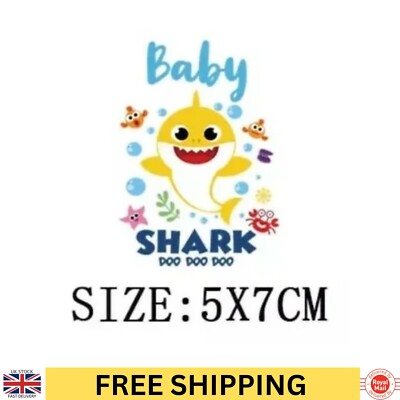 Baby Shark Iron On Transfer Sticker Patch Decal T Shirts Kids Clothes  Jackets UK