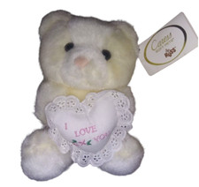 VTG Russ Caress Soft Yellow Cat Stuffed Animal Kitty With I Love You Heart Pillo