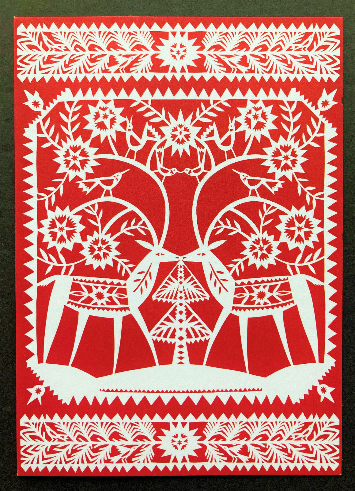 *ONE* Nordic Holiday Reindeer Christmas Card Large Red Deer Scandinavian Style 1