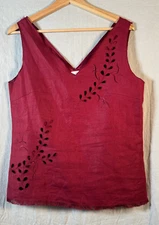 Rickie Freeman Teri Jon Linen Burgundy Sleeveless Top Size 10 Saks Fifth Avenue