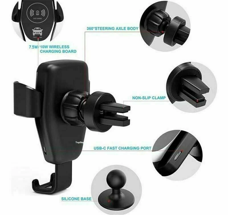 15W Wireless Fast Charger Car Mount Phone Holder Air Vent for iPhone Samsung - Image 4 of 4