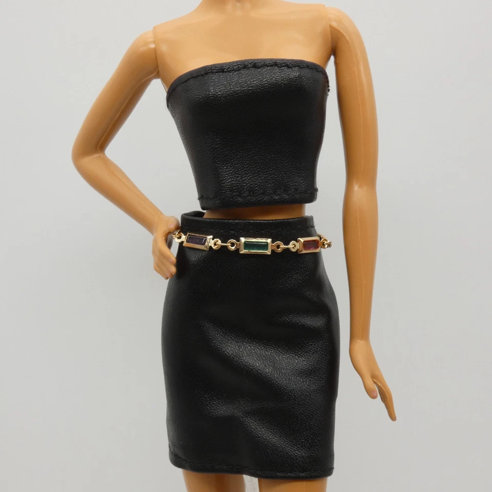 Integrity Toys Barbie tamanho de boneca cinto corrente dourada multicolorido retangular contas de vidro - Imagem 3 de 4