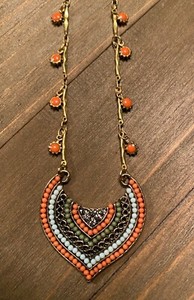 Authentic Gold Plated Horseshoe Teardrop Pendant Necklace-24" Brass Bar Chain/Enamel Resin