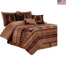 7-Piece Southwestern Wild Horses Microsuede Bedding Comforter Set Full