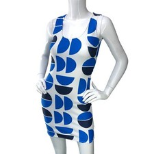 M Mall Womens Size XS Bodycon Dress Geometric Print Scoop Neck Mini Blue White