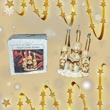 SCOTT'S Angel Candle Holder CHERUB 3 White Gold Candles 6x5" CHRISTMAS Decor NOS