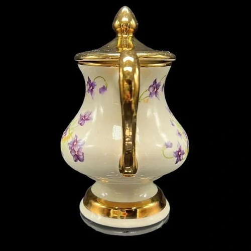 Sucrier et crémier vintage ancien reproduction or 22 K crème fleurie - Photo 5 sur 15