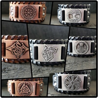 BLACKSTATIC Collection - Men's Viking Norse Leather Cuff Bracelet 
