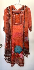 Indian Pakistani Women Floral Ethnic Too Kameez Beaded Dupatta Shawl