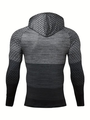 Men's Stylish Geometric Pattern Sports Drawstring Long Sleeve Hoodie (I1) - Picture 2 of 6