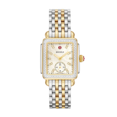 Michele Deco Mid Diamond Gold Two-Tone MOP Diamond Dial Watch MWW06V000123