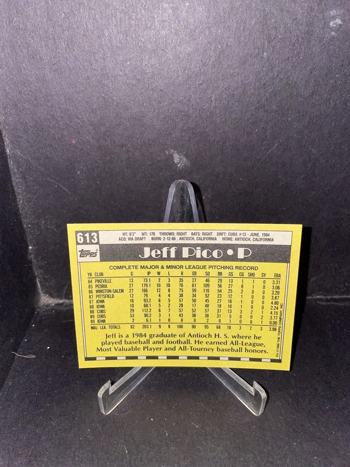 1990 Topps #613 JEFF PICO Chicago Cubs - Image 2 of 3