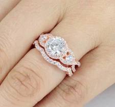 Rose Gold Plate Sterling Silver CZ Wedding Band Engagement Rings Set 3-15 W53R