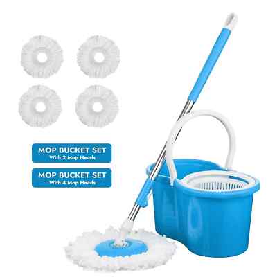 MAGIC MOP SPIN EIMER SET 2/4 KÖPFE 360° DREHBAR STAHL MIKROFASER BODENTROCKEN