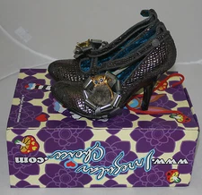 IRREGULAR CHOICE POETIC LICENCE 6 GREY GRAY I'M IN VEGAS SHOES WILD CAT FAUX FUR