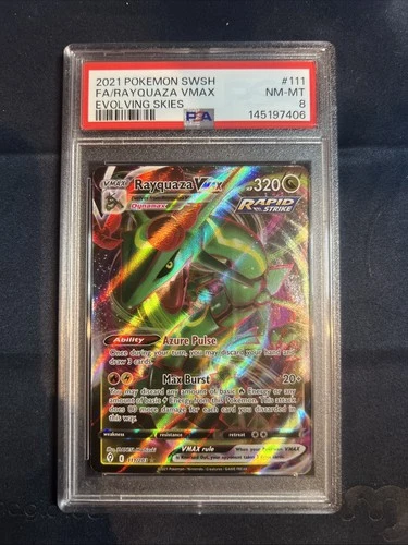 PSA 8 Rayquaza VMAX 111/203 SWSH07: Evolving Skies Holo NM-MT