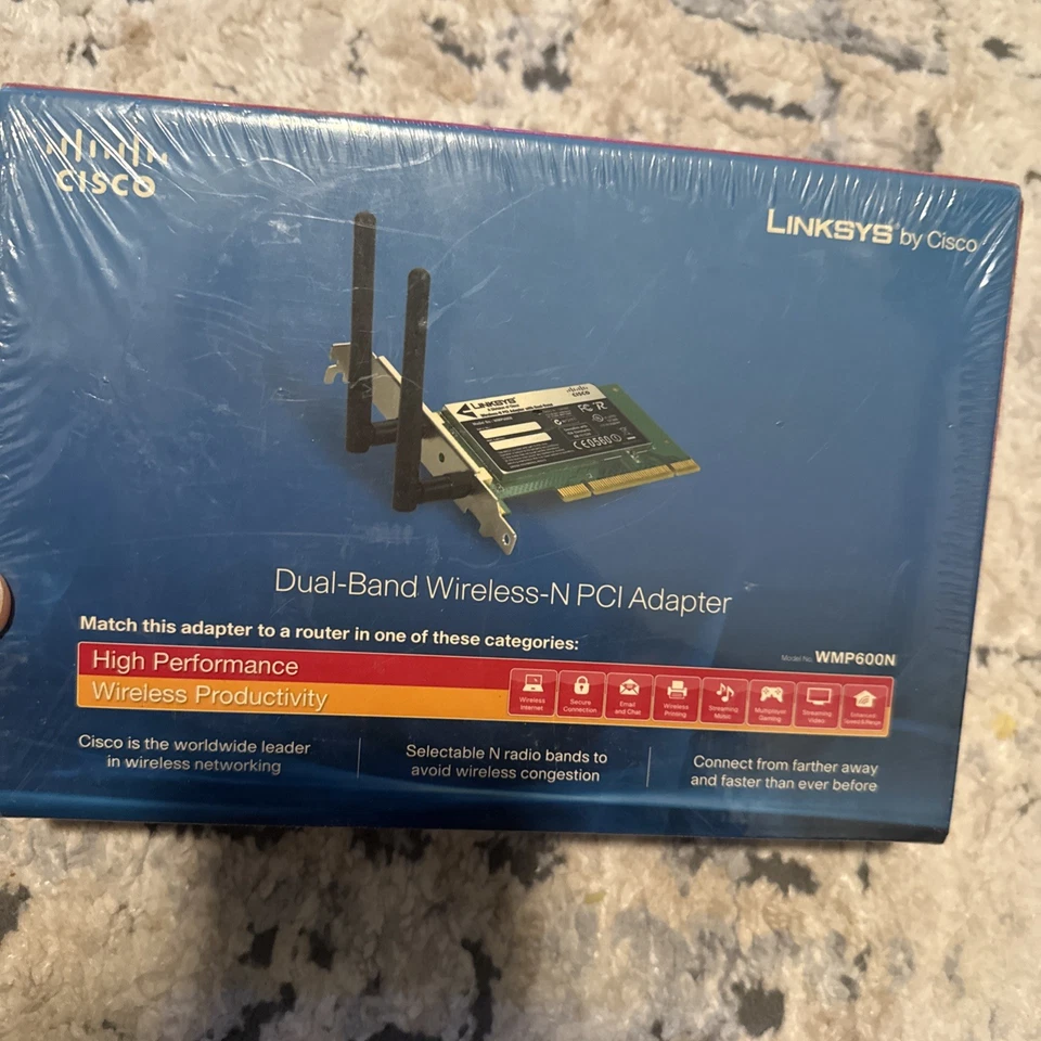 Linksys by Cisco Dual-Band Wireless-N PCI Adapter WMP600N Sealed New In Box - Image 2 of 4