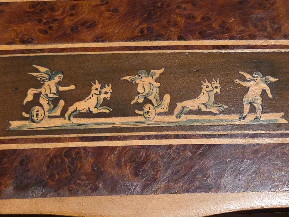 Antique Burl Inlaid Wood Calling Card Snuff Box Sorrento Style Treenware - Image 3 of 4