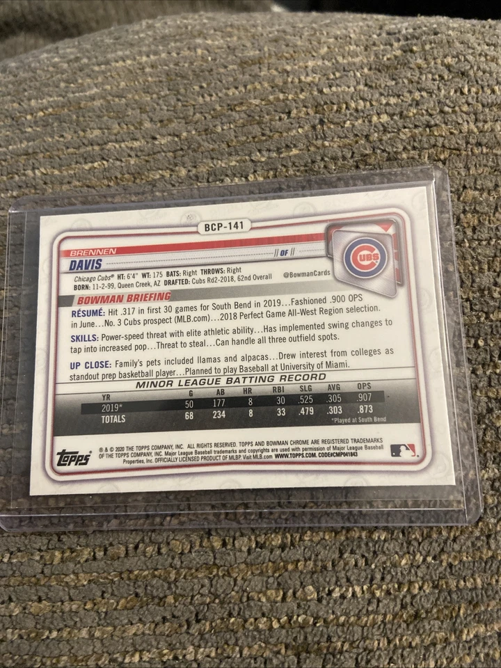 2020 Bowman Chrome Sapphire Edition Brennen Davis #BCP-141 - Image 2 of 2