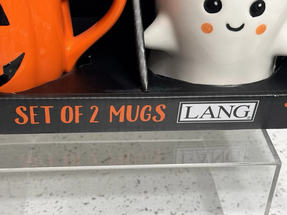 Ghost & Pumpkin SMILING Halloween Ceramic Hand Painted Mug Set NEW 2 Pack - Image 2 of 4