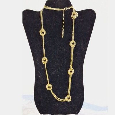 A Gold Tone Women's Necklace Knotted Chain Layered Long Elegant Granny Chic 