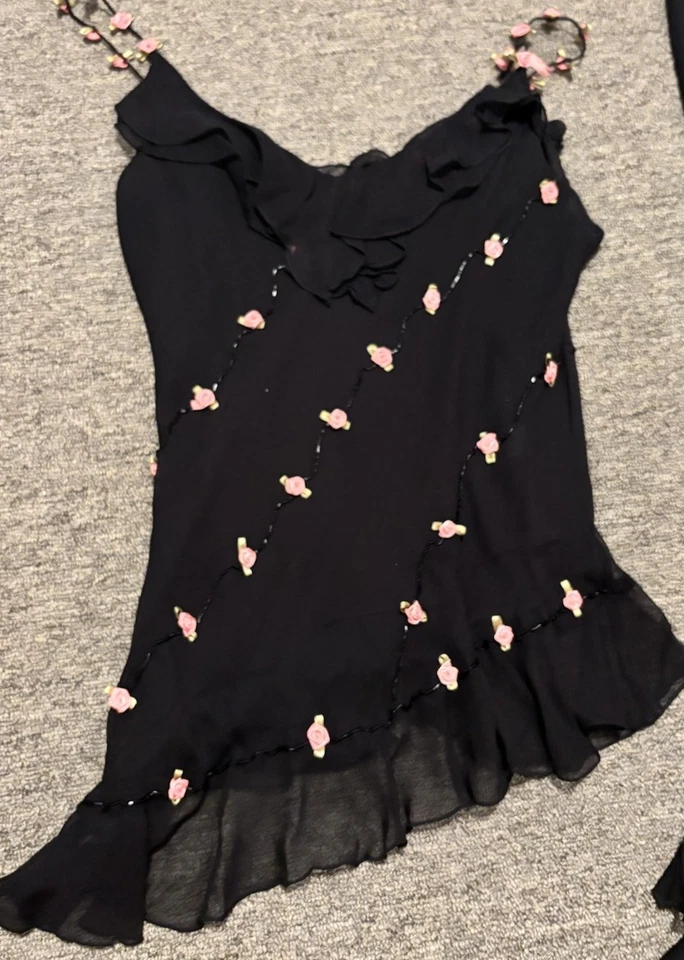 Conjunto sin mangas y falda Y2K Eci New York talla 12 seda 3D rosa floral leer descripción Foto 2 de 4