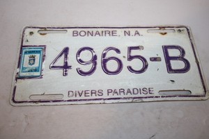 Vintage Bonaire N.A. License Plate 4965-B Divers Paradise Caribbean Tag