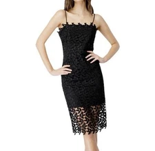 Bardot Women's Black Leaf Lace Overlay Liana Sleeveless Midi Dress Size 6
