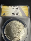 1881 S MORGAN SILVER DOLLAR ANACS MS63